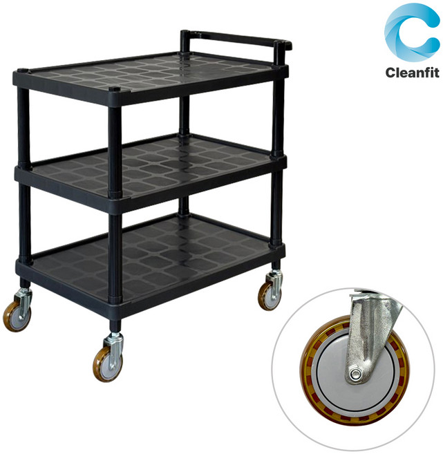 크린핏 3단 ABS 식당 서빙 카트 검정 (와인 바퀴), 1개