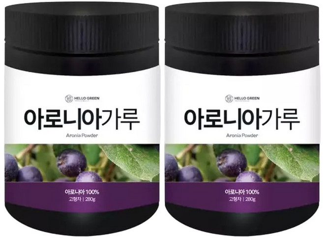 헬로우그린 직접 키운 국산 아로니아 분말 가루 280g X 2통 총560g, 2개