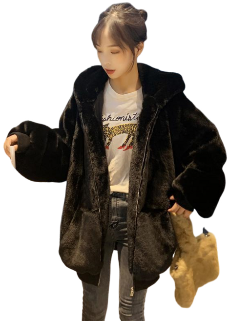 루즈핏 페이크 밍크퍼 후드 집업 방한점퍼 Women's Jacket 뉴타임즈 C127Y384