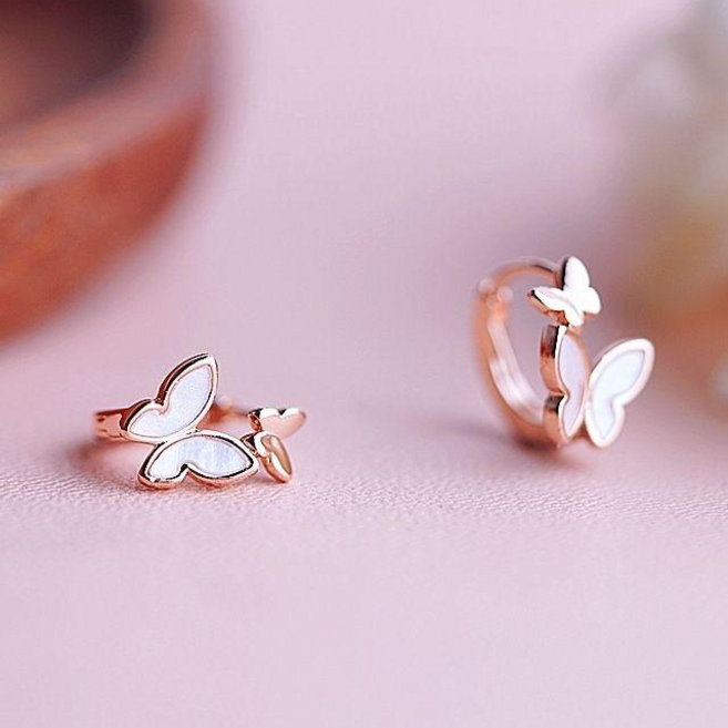 제이미랜드 로즈골드 나비 원터치 귀걸이