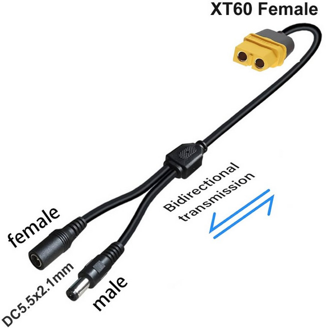 호환 2-in-1 XT60 - Dc5521 커넥터 헤드 변환기 2xDC 5.5x2.1mm 암수 어댑터 충전 변환 플 전원 케이블 전선가리개, [03] XT60 Female - 2xDC