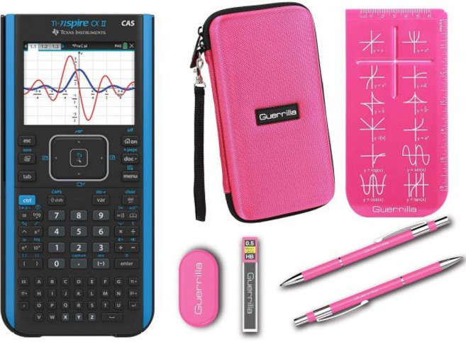 텍사스 인스트루먼트 Ti Nspire CX II CAS 그래핑 계산기 + 게릴라 지퍼 케이스 필수 액세서리 키트 블랙(핑크)