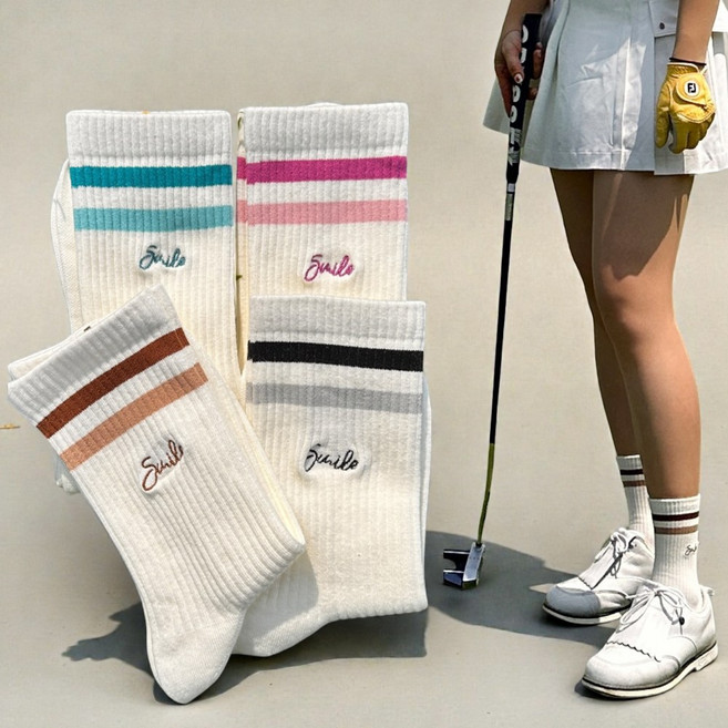 바이제이알 여성 중목 골프양말 두줄 골지 삭스 가을 봄 여름 4켤레