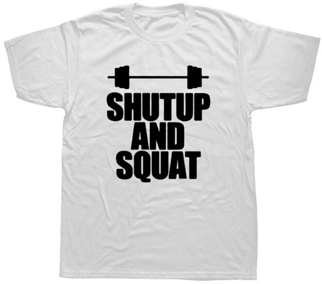 스쿼트 헬쓰 남자 티셔츠 닥치고 스쿼트 참신 티셔츠 반소매 체육관 피트 니스 보디 빌딩 T 셔츠 Crewneck, 15 WHITE_05 XL