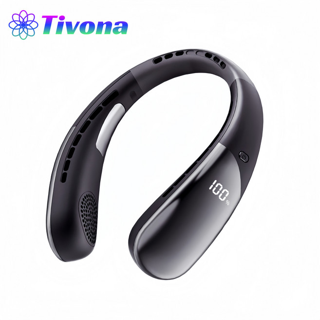 Tivona 휴대용 무선 넥밴드 선풍기 대용량 배터리저소음급속냉각풍기, 검정색, H812