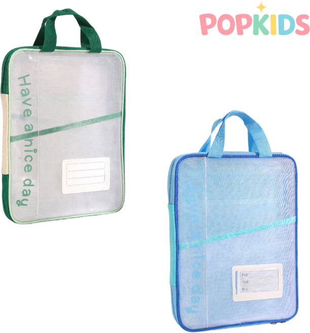 플로우앤코 투명A4 파일보관 메쉬파우치 2개, 1세트, 그린+블루