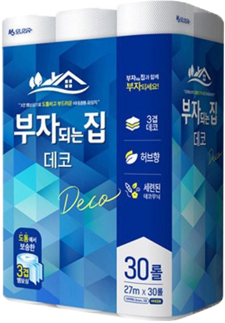 모나리자 부자되는집 3겹 데코 화장지 27m 30롤 휴지, 30개입, 1개