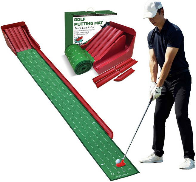 골프퍼팅 연습 매트 4가지 독특한 뒤집기 트랙 골프 퍼터 매트 무소음 자동리턴 실내 퍼팅연습기, 1세트, 붉은색