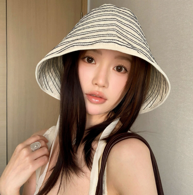 스트라이프 리본 버킷햇 여성 여름 벙거지모자