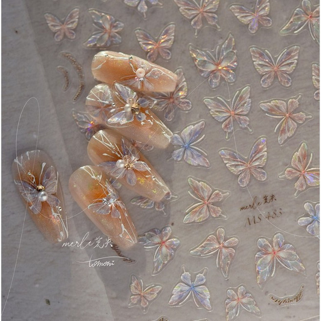 오로라 핑크블루 나비 네일스티커 MS483, 1개