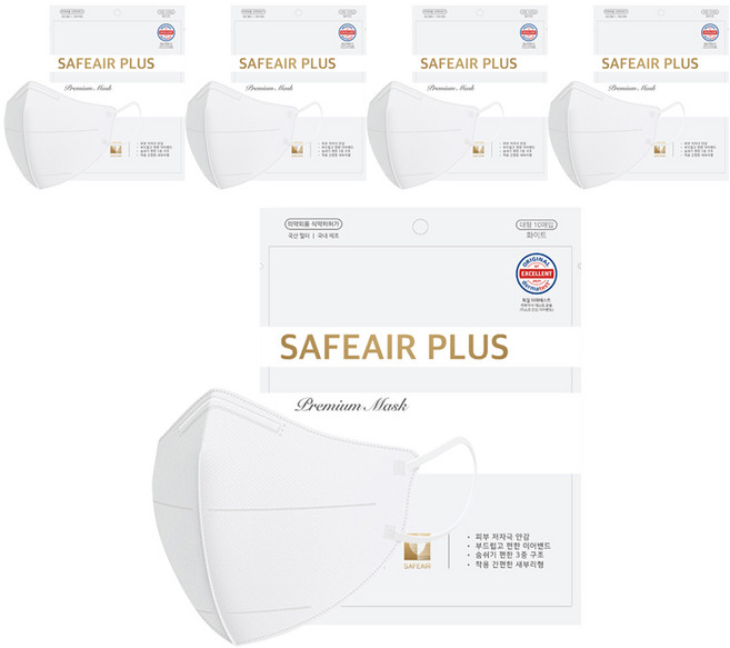 세이프에어 플러스 새부리형 황사 방역 마스크 대형 KF-94 화이트, 5개, 10개입
