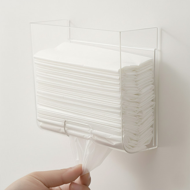 앙플러스 무타공 비닐 봉투 봉지 위생 장갑 정리함, 1개, 투명