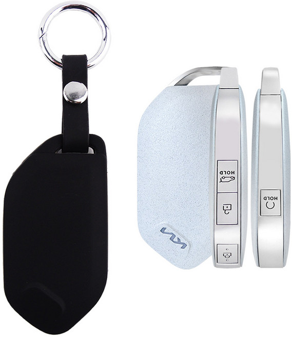 더조은셀러 기아 더뉴 모닝 호환 4버튼 실리콘 차 키링 키케이스 스마트 키홀더 키커버 key 94, 블랙, Key-94