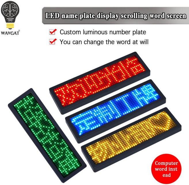 Rechargeable Bluetooth Digital LED Badge DIY Programmable Scrolling Message Mini LED Name Tag 15 전자 부품 액세서리 소스, blue with Bluetooth