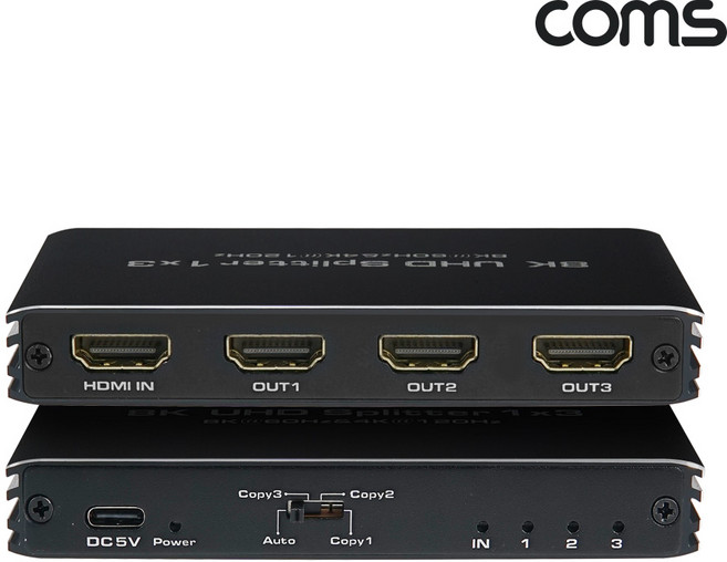 8K HDMI 1:3 분배기 모니터 TV PC 노트북 게임기 셋탑박스 EDID 딥스위치 해상도 조절 크로마 서브샘플링 지원 입력1 출력3, 1개, 블랙