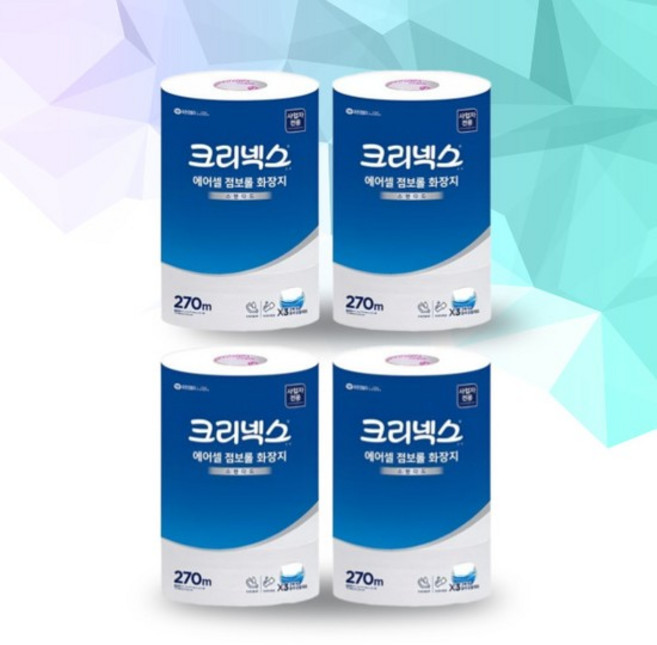 크리넥스 에어셀 스탠다드 270M 4롤 X 4팩 총16롤 박스 4533961 점보롤 화장지, 상세설명 참조