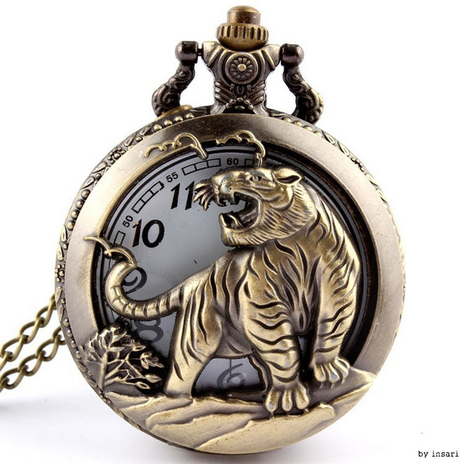 포켓시계/회중시계/골동품/타이거/브론즈/조디악/시계