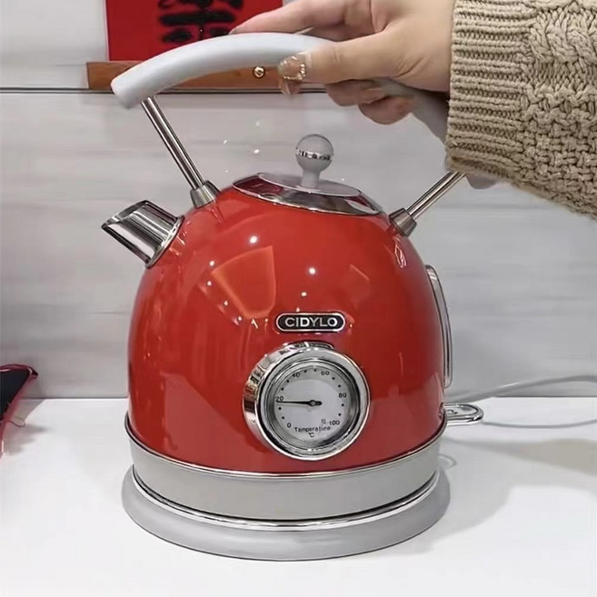 빈티지주전자 영국 Sidile 전기 주전자 복고풍 물 끓는 구형 주전자 일정한 온도 절연 304 스테인레스 스틸 가정용 자동 전원 끄기, 차이나레드 1.8L 절연 YK823NT
