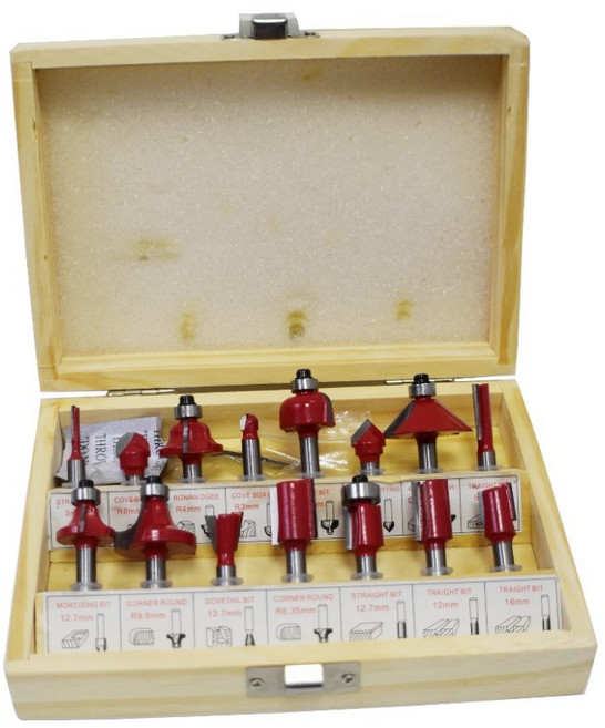 木工銑刀15件組 修邊機刀頭 電木銑 雕刻機 修邊刀 刀具, 1個, 【7682B】6.35mm柄