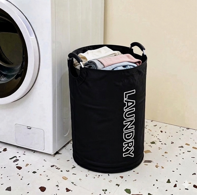 대용량 이동식 접이식 세탁 빨래바구니, 블랙