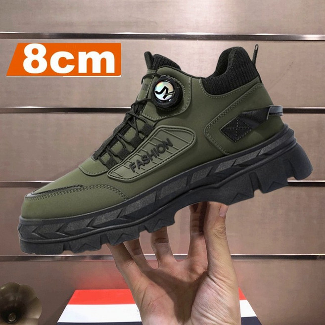 제이와이 남성 8cm 키높이 가죽 패션 운동화 수제화 하이탑 남자 스니커즈 케주얼 다용도 캠핑 등산화 사계절
