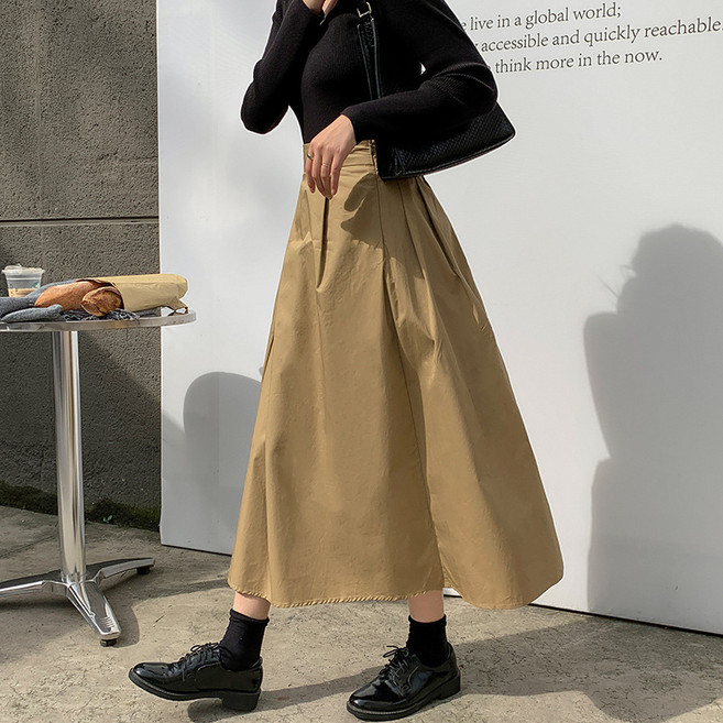 수 업 하 이 웨이스트 스커트 가을 / 겨울 2021 가을 품 루즈 골반 롱 a 라인 스커트 우산 스커트