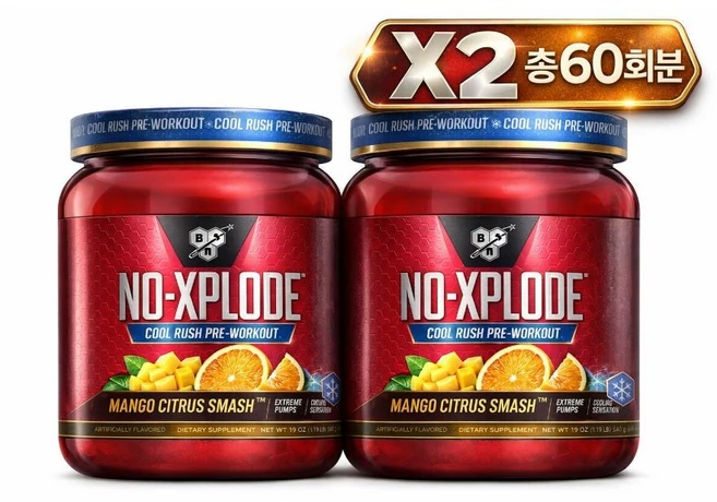 BSN 노익스부스터 노익스플로드 운동전 부스터 30서빙 1팩, 망고시트러스스매시 60회분, 2개, 540g - 쿠팡