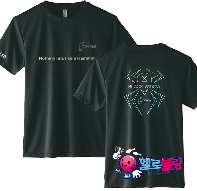 햄머 - 카본 블랙위도우 라운드 볼링 티셔츠 [블랙/홀로그램] / 기능성 티셔츠 / 시원한 쿨론 소재 / 남여 공용 / 단체복 인쇄 가능