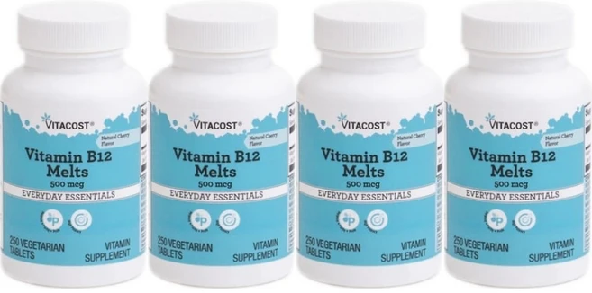 비타코스트 비타민B12 500mcg 멜트 녹여먹는 체리맛 타블렛 Vitacost Vitamin B-12 Melts Cherry, 4개, 250정 - 쿠팡