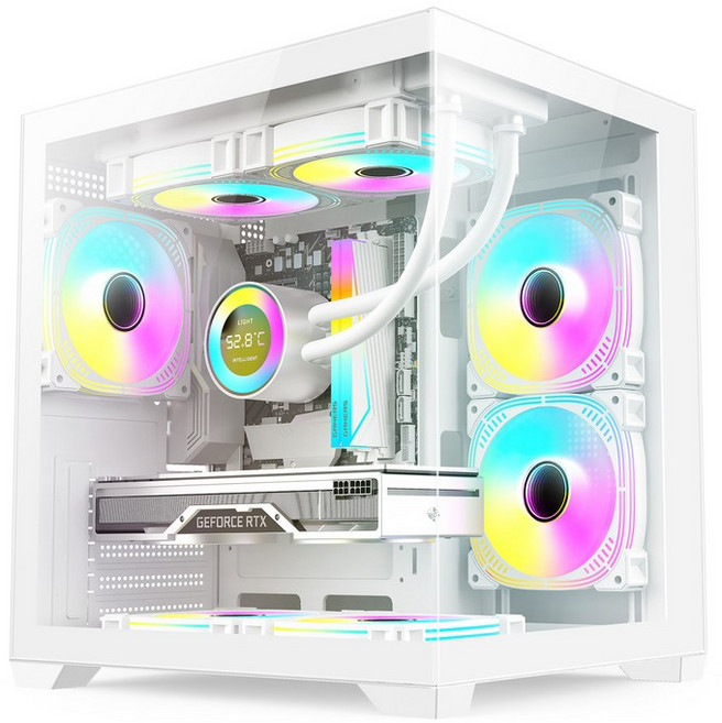 Leadway 鋼化玻璃 RGB 電競機殼, 1個, M330海景房-白