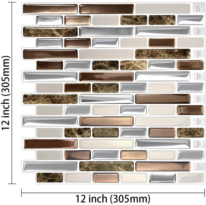Vividtiles 큰 12 인치 자체 접착 방수 내열 비닐 벽지 3D 껍질과 스틱 모자이크 타일 1 시트, T80027