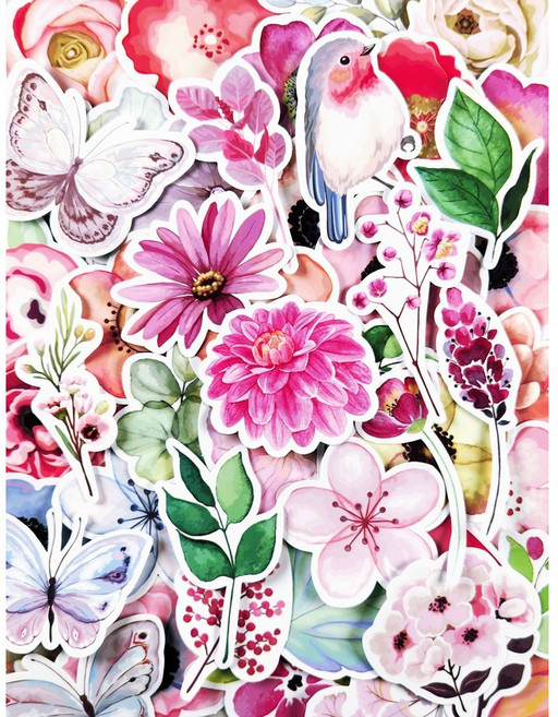 꽃 스티커 J형 세트 꽃잎 나뭇잎 다이어리 꾸미기 나비 귀여운 플라워 다꾸, J형/50장(1세트)