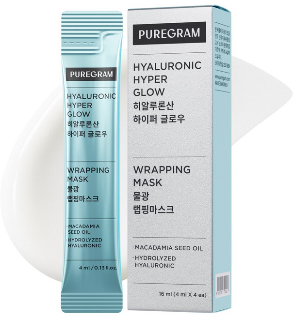 퓨어그램 물광 탄력 랩핑마스크 히알루론산 하이퍼글로우 1BOX, 1개, 4개입