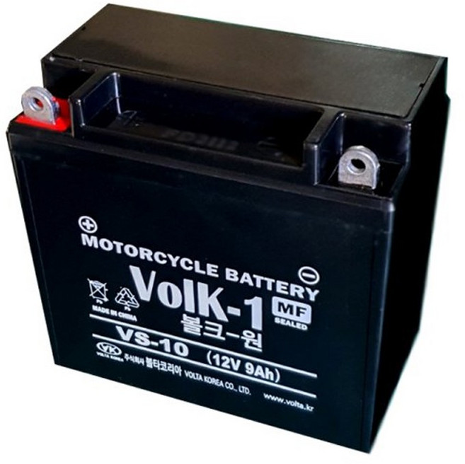 VS-10 12V 9Ah 오토바이 배터리 데이스타(VL)125 150 마그마 밧데리 YTX10-BS 12M9-4 12M9-4A 12M9-4B-1 호환, 1개