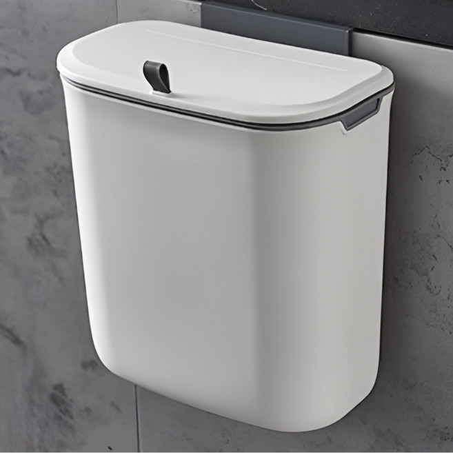 찬란한리빙 깔끔한 주방 화장실 벽걸이 미니 휴지통 냄새차단 음식물 쓰레기통, 화이트