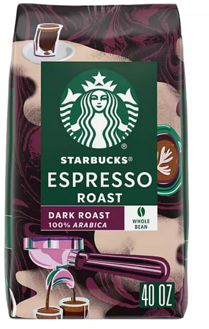 [미국 현지 판매 상품] 스타벅스 에스프레소 로스트 다크 홀빈 40oz, 1.13kg, 1개, 홀빈(분쇄안함)