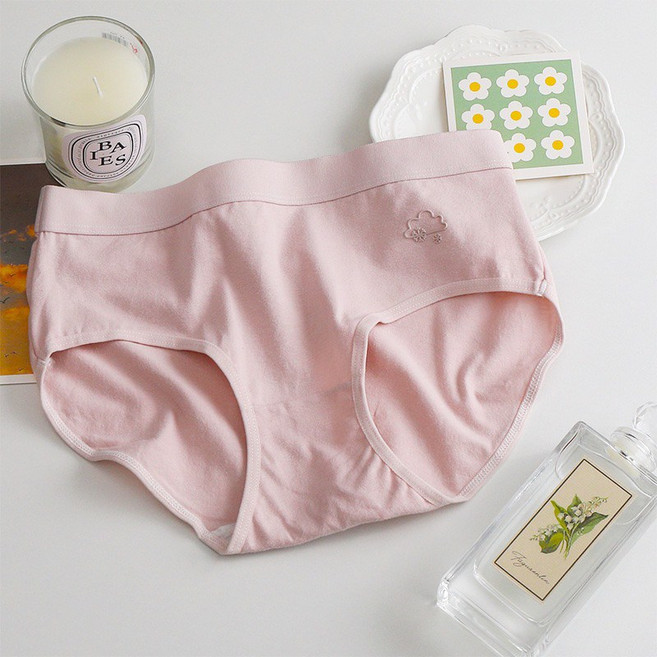 純棉中腰內褲女 純色簡約風 柔軟透氣舒適款, 淺紫,L（40～50kg）