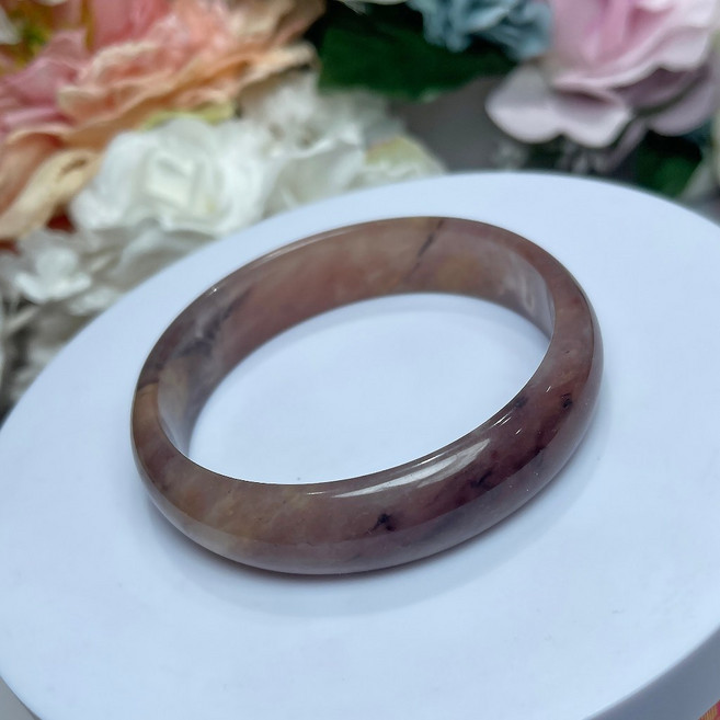 乾燥玫瑰紫羅蘭金絲玉手鐲 61mm圈口微皮摳平安鐲