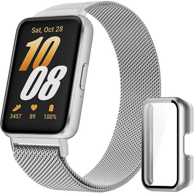 아이비온 갤럭시핏3 밀레니즈 메탈 스트랩 + 풀커버 케이스, 퓨어실버