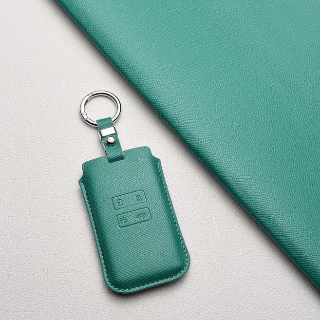 르노삼성 호환 천연 소가죽 키케이스 아르카나 QM6 SM6 XM3 차량용 키홀더+키링, 르노/Aa 타입, 그린