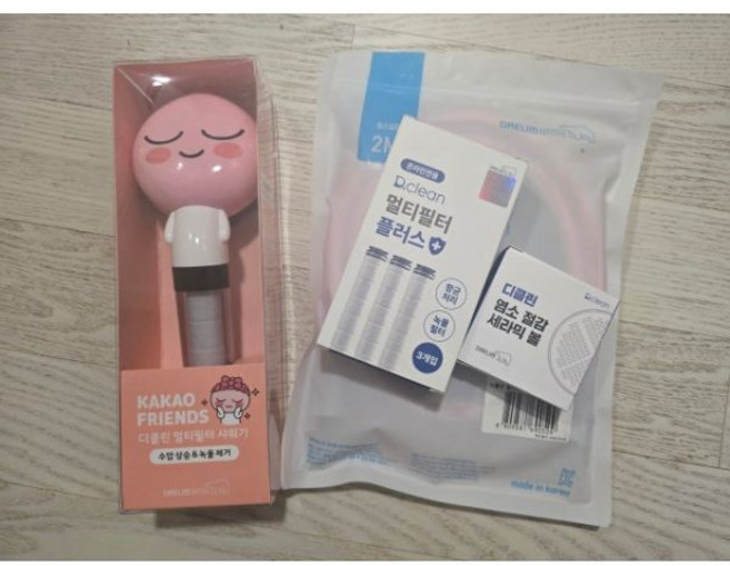 대림바스 디클린 카카오 샤워기(어피치)+항균 플러스 리필필터(3개입)+세라믹볼+샤워호스(핑크) SET, 대림바스 디클린 카카오 샤워기(어피치)+항균 플러스 리