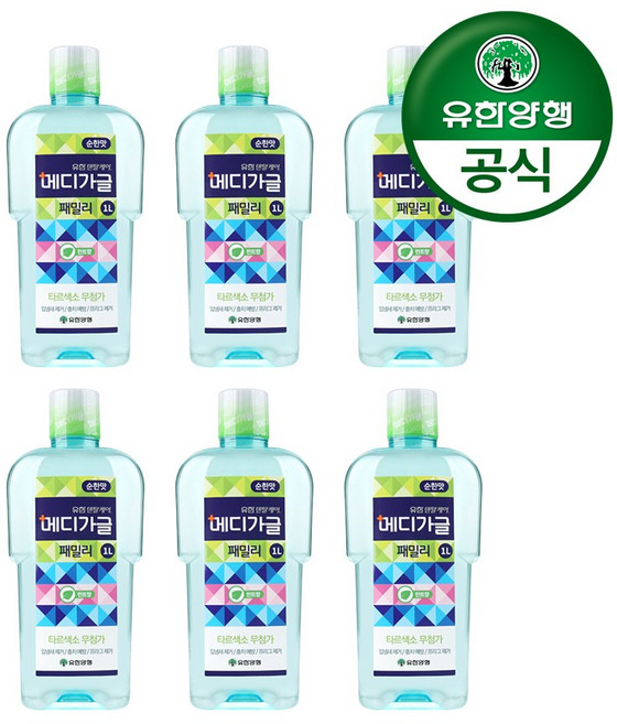 유한양행 [본사직영] 유한덴탈케어 메디가글 패밀리 구강청결제 1L 민트향, 6개