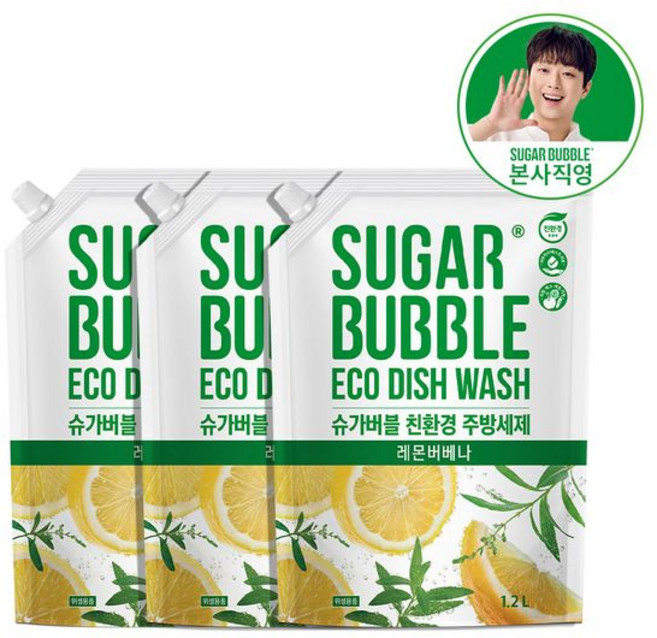 슈가버블 친환경 주방세제 레몬버베나 리필, 3개, 1.2L