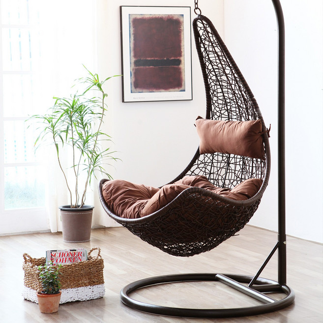 베스트리빙 인테리어 회전형 라탄 흔들 1인용 그네의자 안락의자 3colors, 1151브라운