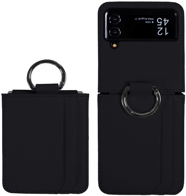 갤럭시 호환 Z플립3 4 가죽케이스 힌지보호 카드수납 지갑형