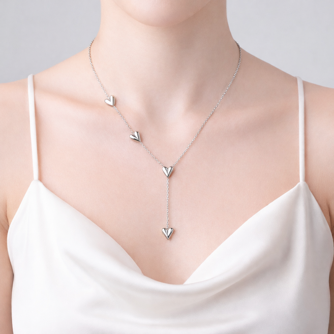 백송 설렘주의 하트 Y자 목걸이 써지컬스틸 드롭 펜던트 롱 체인 여성 러블리 포인트 주얼리
