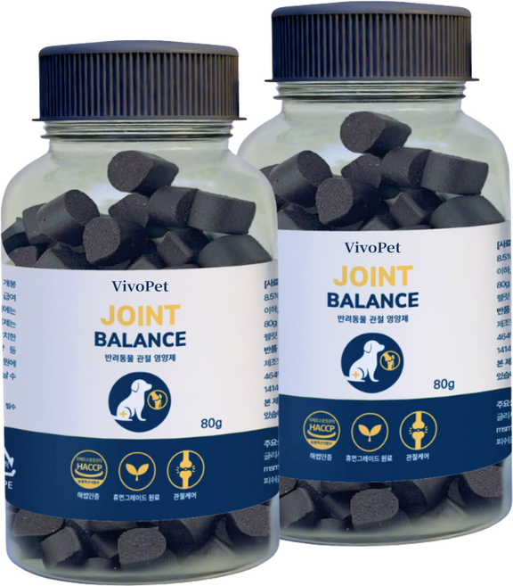 강아지 관절 슬개골 영양제 비보펫 VIVOPET 조인트밸런스 80g, 2개, 뼈/관절강화, 80정