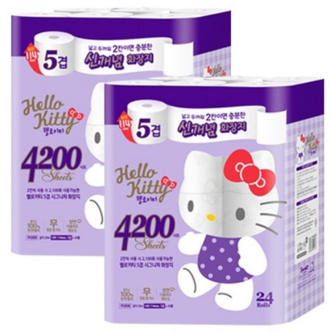 ITC 헬로키티 시그니처 5겹 펄프 화장지, 20m, 24롤, 2개