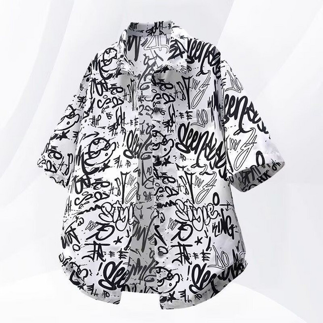 Wassup Line 男款兩件套 美式休閒短袖襯衫與短褲, 1個, 白色襯衫【單件裝】XL 推薦120-135斤