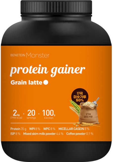 베네틴 몬스터 벌크업 프로틴 게이너 체중증가 보충제 곡물라떼맛, 1개, 2kg